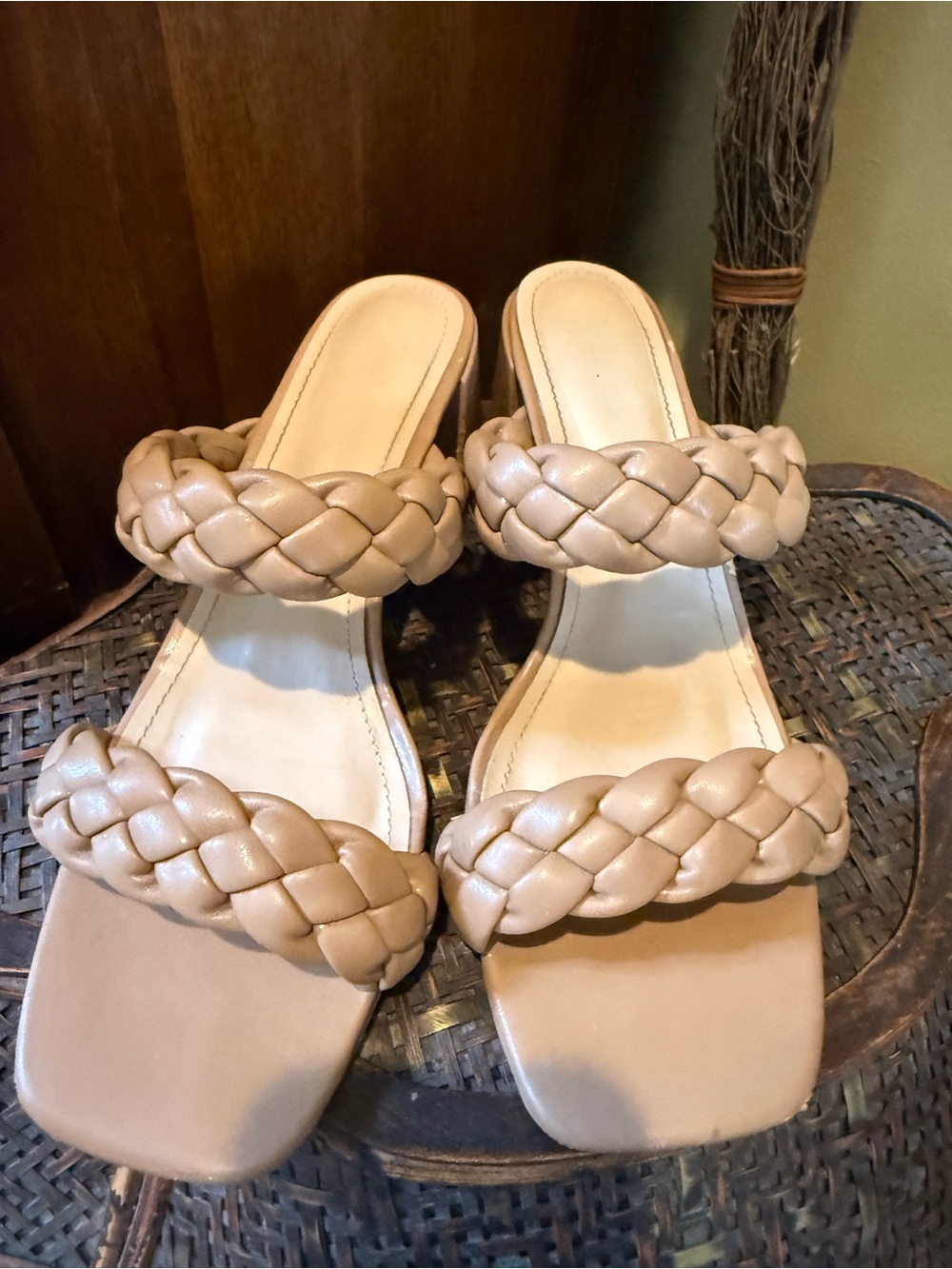 Sincerly Jules Braided Double-Strap Nude Slide Heels